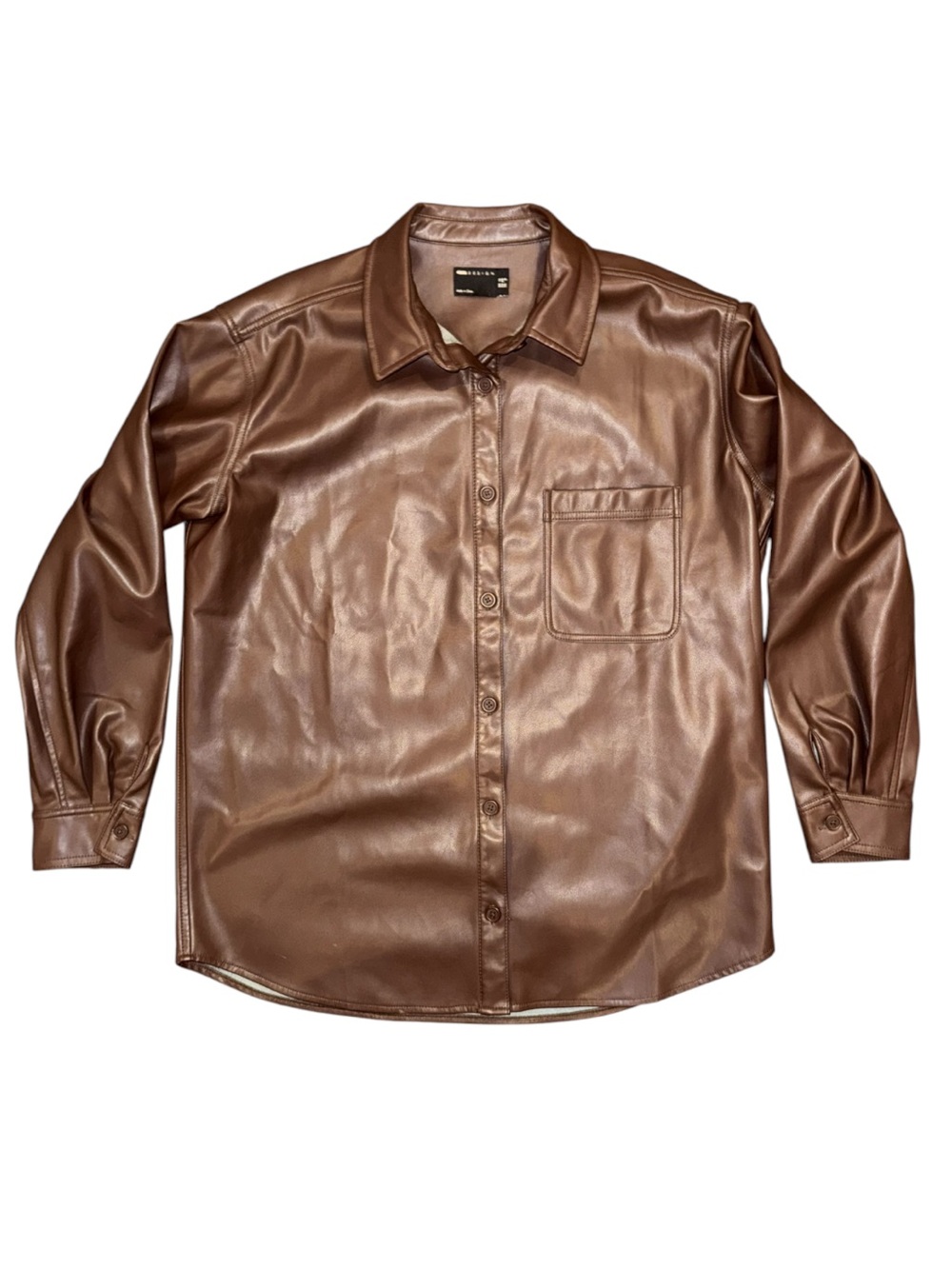 Brown Faux Leather Button Up Shirt - Picture 8 of 12